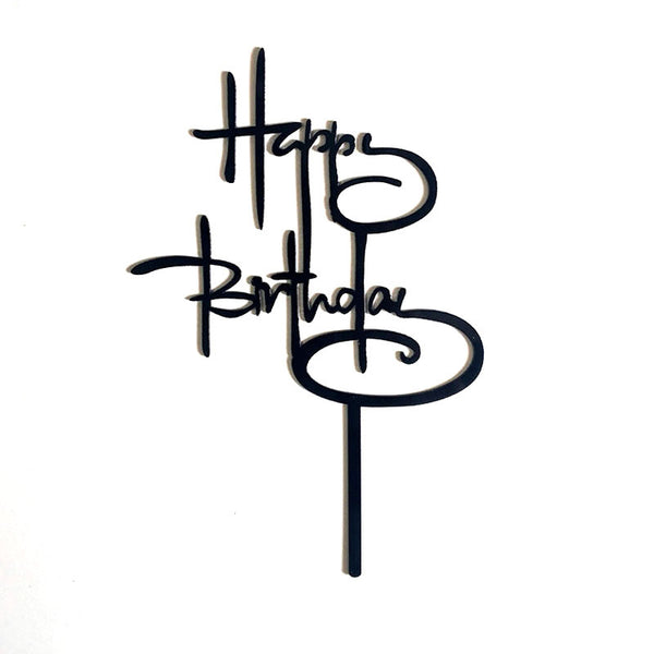 Happy Birthday Fathers Day Acrylic Cake Topper Decoration Black Gold Silver