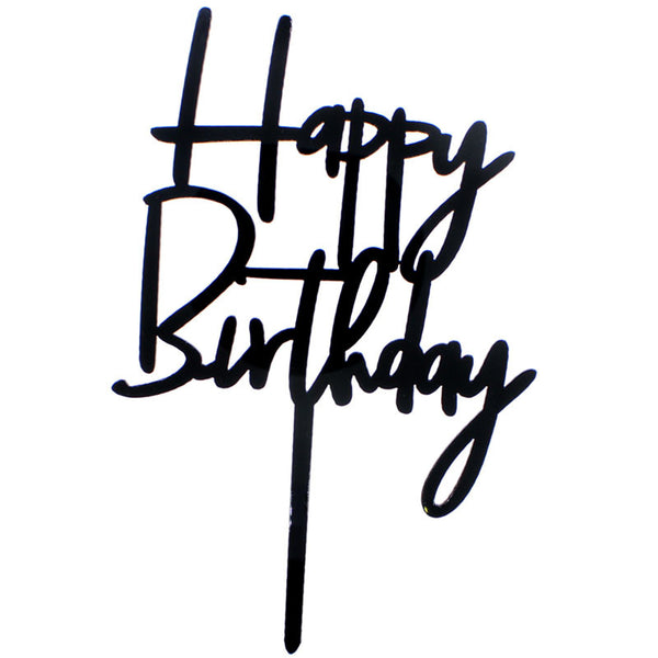 Happy Birthday Fathers Day Acrylic Cake Topper Decoration Black Gold Silver