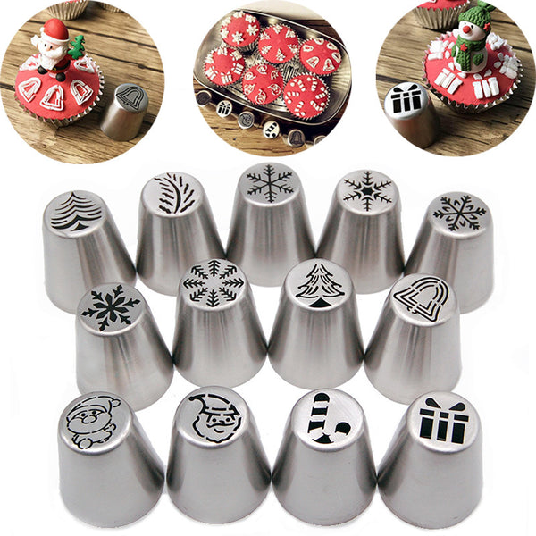 13 Piece Stainless Steel Christmas Cake Cupcake Decoration Icing Nozzle Set