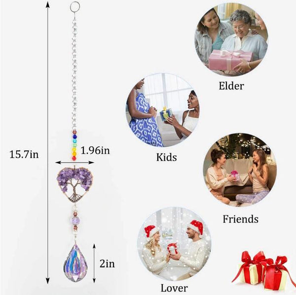 Chakra Healing Natural Stone Tree Of Life Suncatcher Window Ornament Rainbow Maker