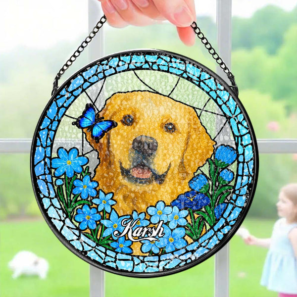 Custom Pet Portrait Stained Glass Suncatcher Personalised Pet Keepsake Memorial