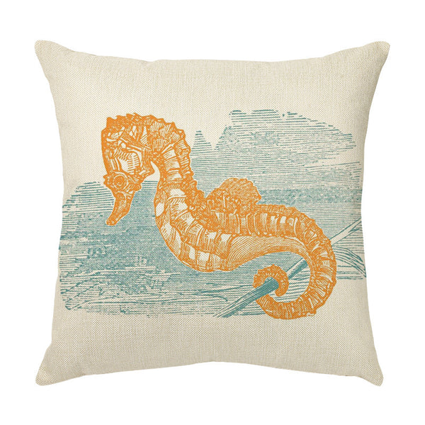 Silhouette Drawing Marine Life Seahorse Whale Octopus Turtle Cushion Cover Square 45cm
