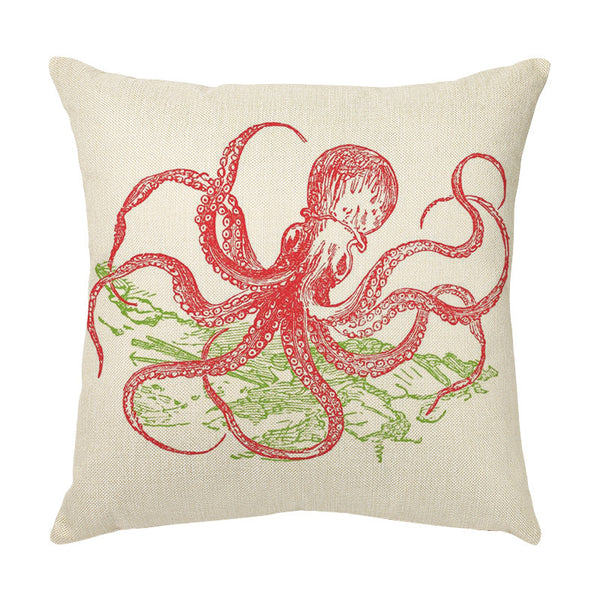 Silhouette Drawing Marine Life Seahorse Whale Octopus Turtle Cushion Cover Square 45cm