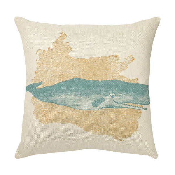 Silhouette Drawing Marine Life Seahorse Whale Octopus Turtle Cushion Cover Square 45cm