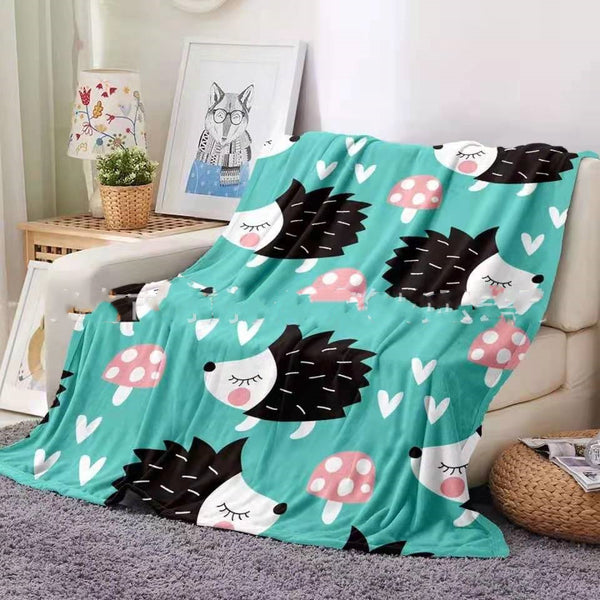 Hedgehog Coral Fleece Blanket Throw Soft Warm Lightweight Polyester Multiple Sizes