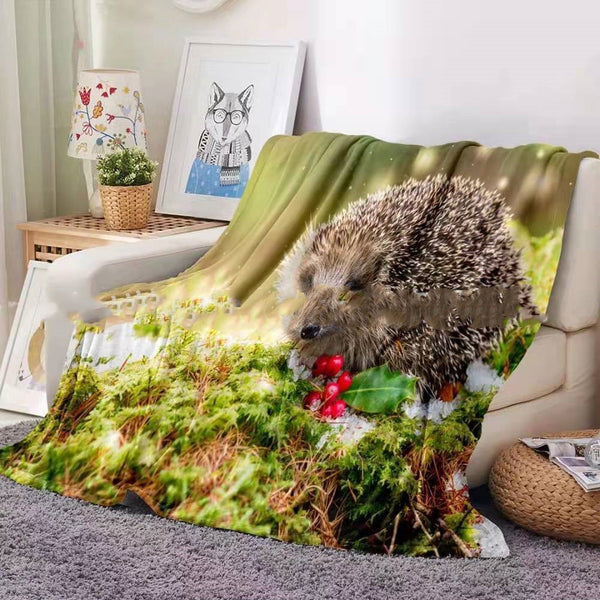 Hedgehog Coral Fleece Blanket Throw Soft Warm Lightweight Polyester Multiple Sizes