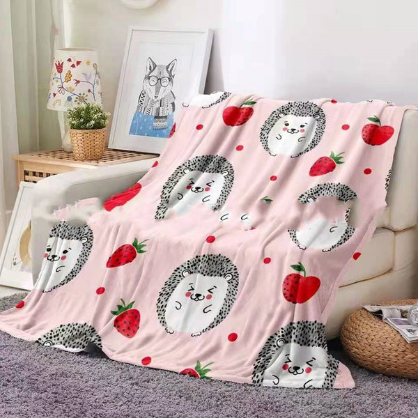 Hedgehog Coral Fleece Blanket Throw Soft Warm Lightweight Polyester Multiple Sizes