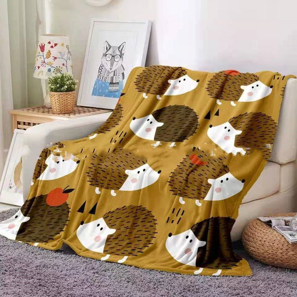 Hedgehog Coral Fleece Blanket Throw Soft Warm Lightweight Polyester Multiple Sizes