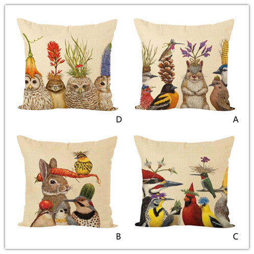 Woodland Animals Birds Owls Rabbit Squirrel Cushion Cover Square 45cm