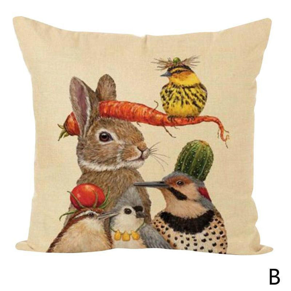 Woodland Animals Birds Owls Rabbit Squirrel Cushion Cover Square 45cm
