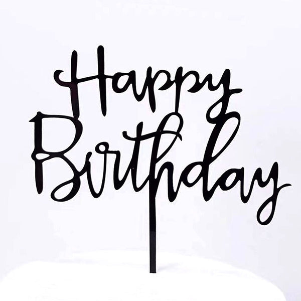 Happy Birthday Fathers Day Acrylic Cake Topper Decoration Black Gold Silver