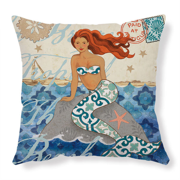 Marine Sea Animal Mermaid Theme Vintage Style Printed Cushion Covers Square 45cm