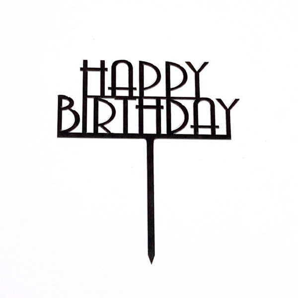 Happy Birthday Fathers Day Acrylic Cake Topper Decoration Black Gold Silver