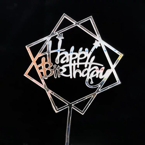 Happy Birthday Bear Heart Love Acrylic Cake Topper Decoration Black Gold Silver Pink