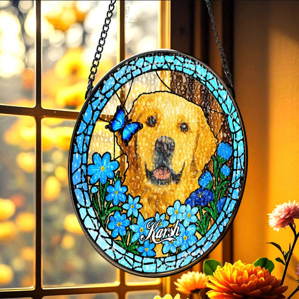Custom Pet Portrait Stained Glass Suncatcher Personalised Pet Keepsake Memorial