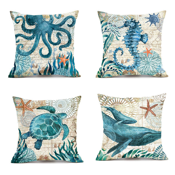 Marine Sea Animal Mermaid Theme Vintage Style Printed Cushion Covers Square 45cm