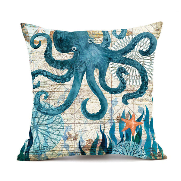 Marine Sea Animal Mermaid Theme Vintage Style Printed Cushion Covers Square 45cm