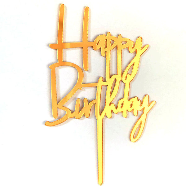 Happy Birthday Fathers Day Acrylic Cake Topper Decoration Black Gold Silver