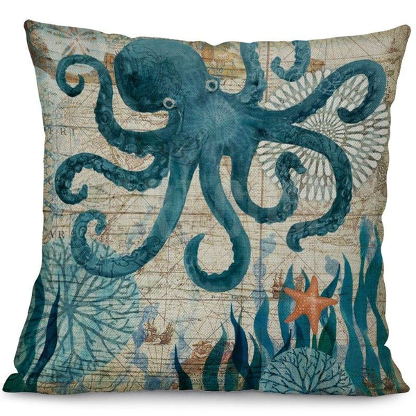 Marine Sea Animal Mermaid Theme Vintage Style Printed Cushion Covers Square 44cm