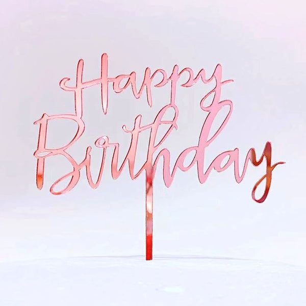 Happy Birthday Fathers Day Acrylic Cake Topper Decoration Black Gold Silver