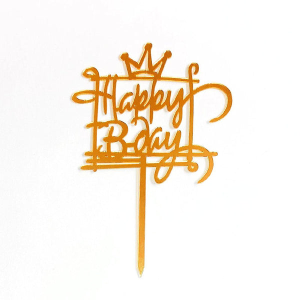 Happy Birthday Fathers Day Acrylic Cake Topper Decoration Black Gold Silver