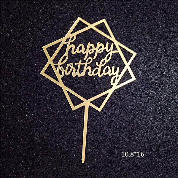 Happy Birthday Acrylic Cake Topper Decoration Black Gold Silver Blue Pink