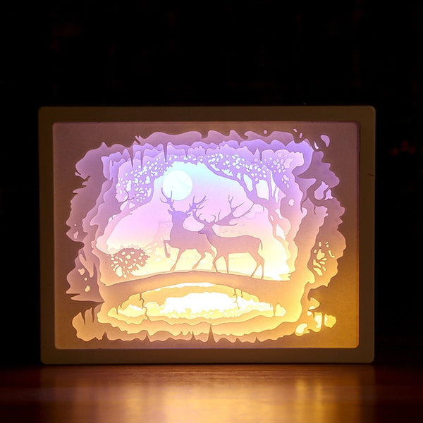 3D Shadow Paper Carving Battery Bedside Nursery Light Lamp