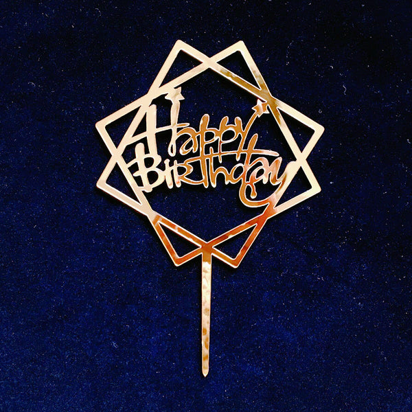 Happy Birthday Bear Heart Love Acrylic Cake Topper Decoration Black Gold Silver Pink