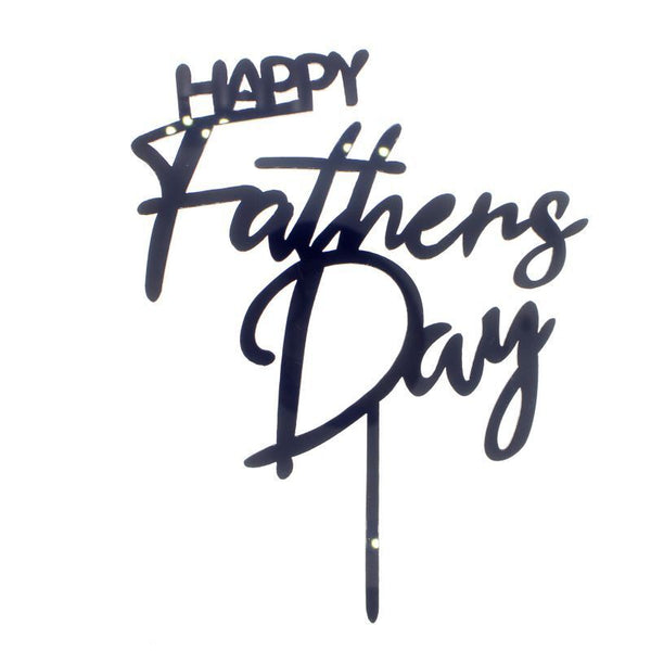 Happy Birthday Fathers Day Acrylic Cake Topper Decoration Black Gold Silver