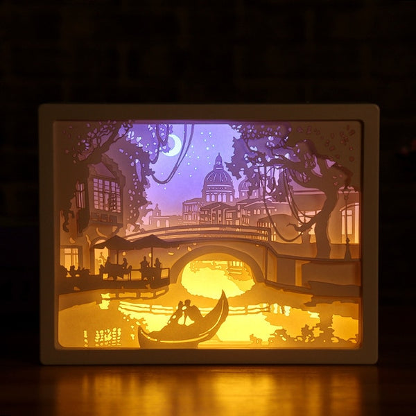 3D Shadow Paper Carving Battery Bedside Nursery Light Lamp
