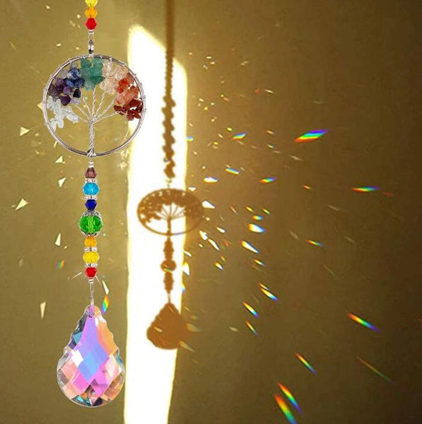 Chakra Healing Natural Stone Tree Of Life Suncatcher Window Ornament Rainbow Maker