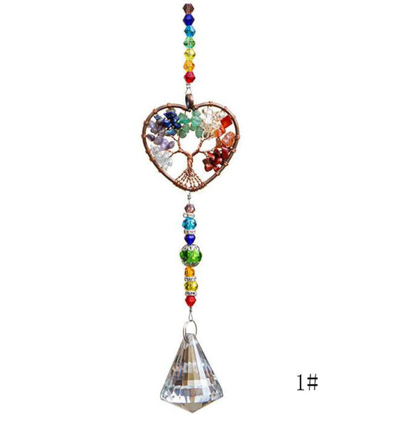 Chakra Healing Natural Stone Tree Of Life Suncatcher Window Ornament Rainbow Maker