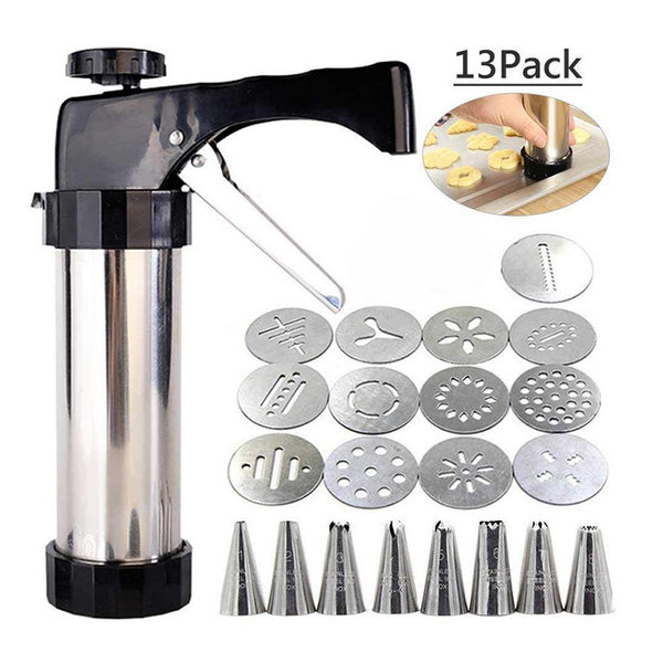 22 Pce Stainless Steel Biscuit Cookie Gun Press Squeeze Machine Icing Tip Baking Tool
