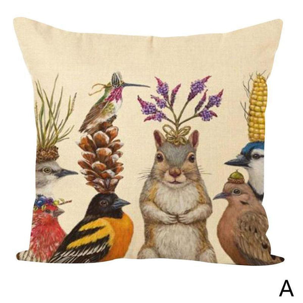 Woodland Animals Birds Owls Rabbit Squirrel Cushion Cover Square 45cm