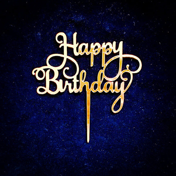 Happy Birthday Fathers Day Acrylic Cake Topper Decoration Black Gold Silver