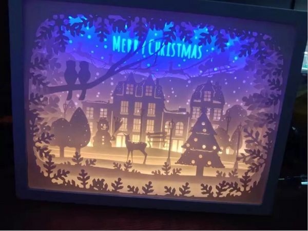 3D Shadow Paper Carving Battery Bedside Nursery Light Lamp