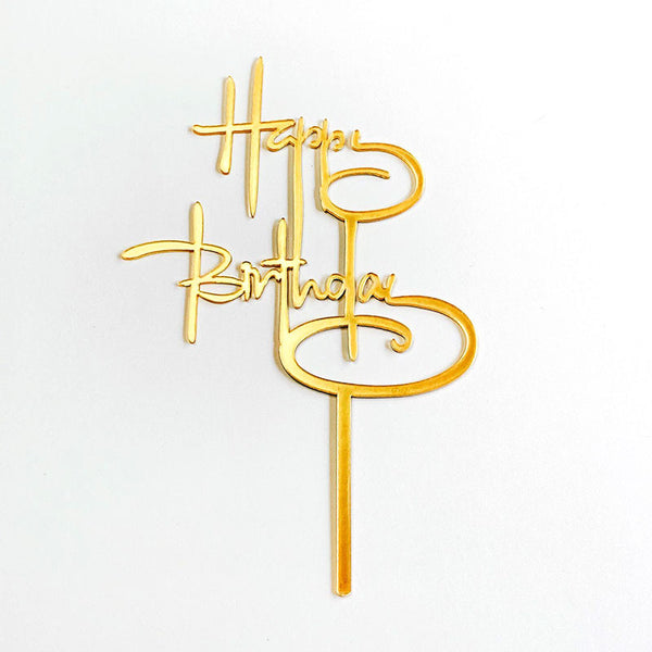 Happy Birthday Fathers Day Acrylic Cake Topper Decoration Black Gold Silver