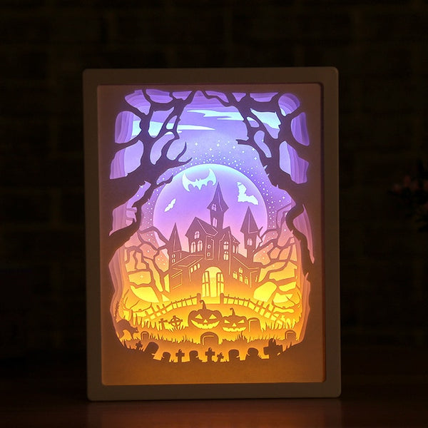 3D Shadow Paper Carving Battery Bedside Nursery Light Lamp