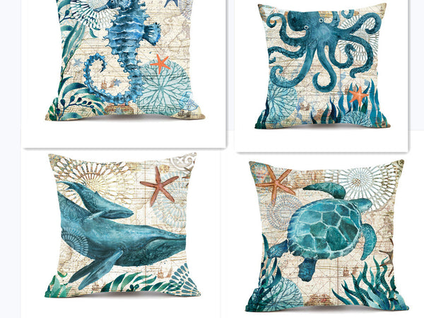 Marine Sea Animal Mermaid Theme Vintage Style Printed Cushion Covers Square 45cm