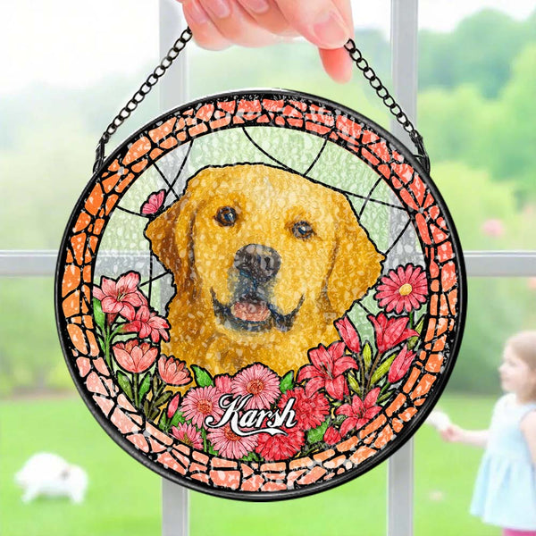 Custom Pet Portrait Stained Glass Suncatcher Personalised Pet Keepsake Memorial