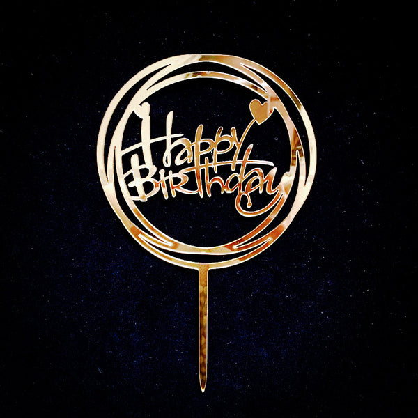 Happy Birthday Bear Heart Love Acrylic Cake Topper Decoration Black Gold Silver Pink