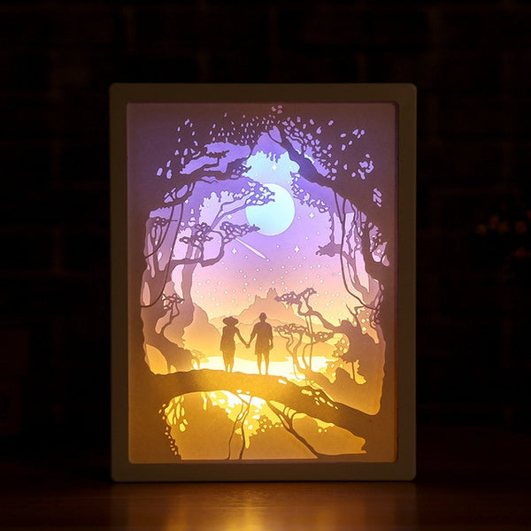 3D Shadow Paper Carving Battery Bedside Nursery Light Lamp