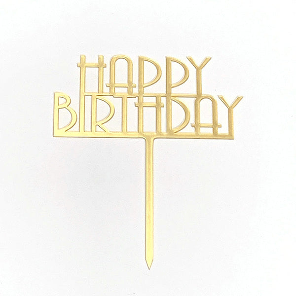 Happy Birthday Fathers Day Acrylic Cake Topper Decoration Black Gold Silver