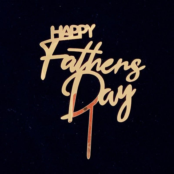 Happy Birthday Fathers Day Acrylic Cake Topper Decoration Black Gold Silver