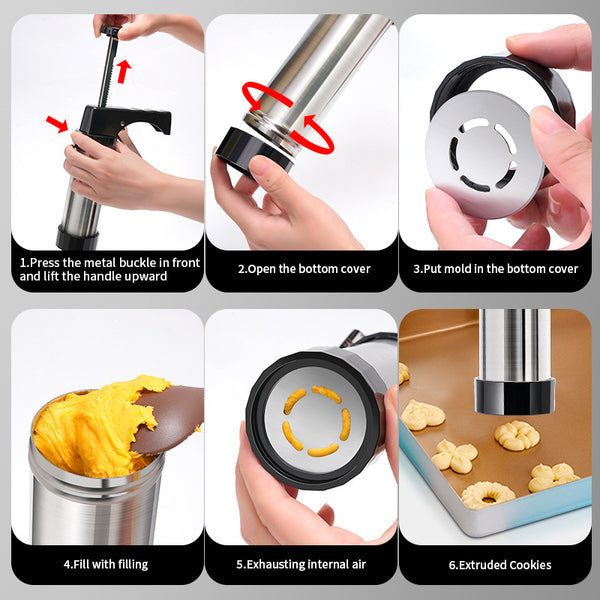 22 Pce Stainless Steel Biscuit Cookie Gun Press Squeeze Machine Icing Tip Baking Tool