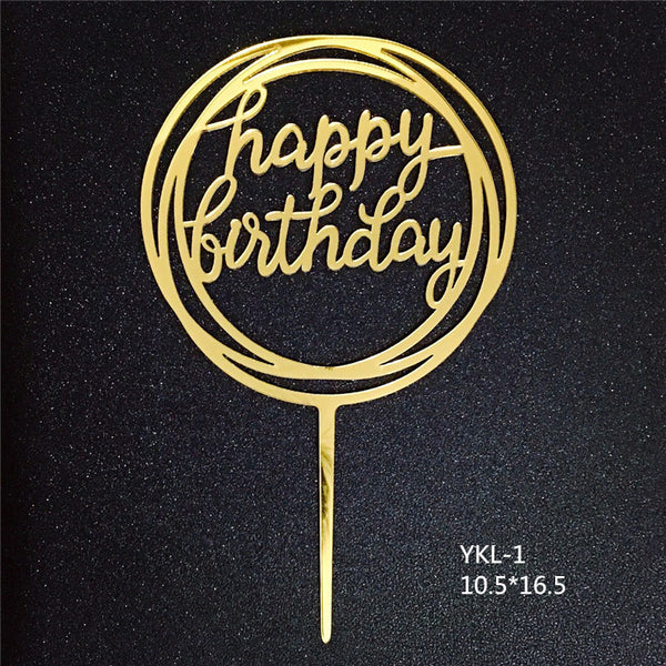 Happy Birthday Acrylic Cake Topper Decoration Black Gold Silver Blue Pink