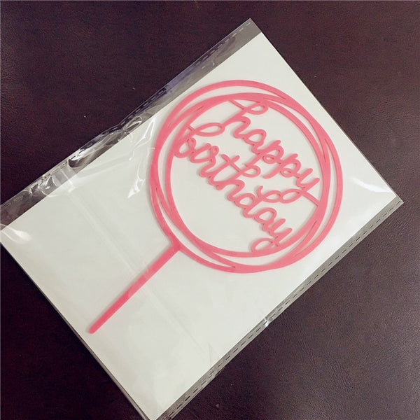 Happy Birthday Acrylic Cake Topper Decoration Black Gold Silver Blue Pink