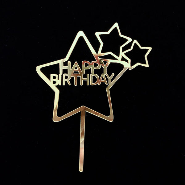 Happy Birthday Fathers Day Acrylic Cake Topper Decoration Black Gold Silver