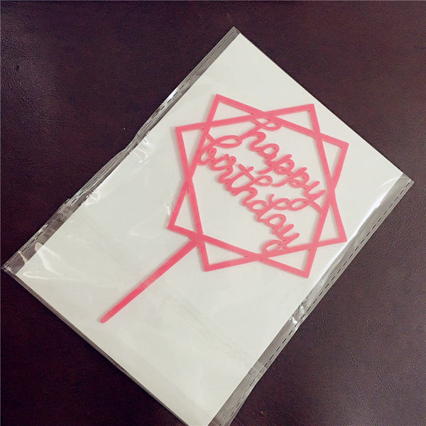 Happy Birthday Acrylic Cake Topper Decoration Black Gold Silver Blue Pink