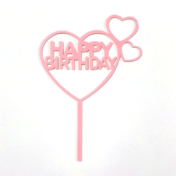 Happy Birthday Bear Heart Love Acrylic Cake Topper Decoration Black Gold Silver Pink